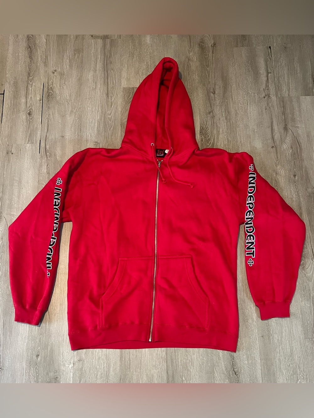 Independent y2k skateboarding Red Zip-Up Hooded Sweatshirt